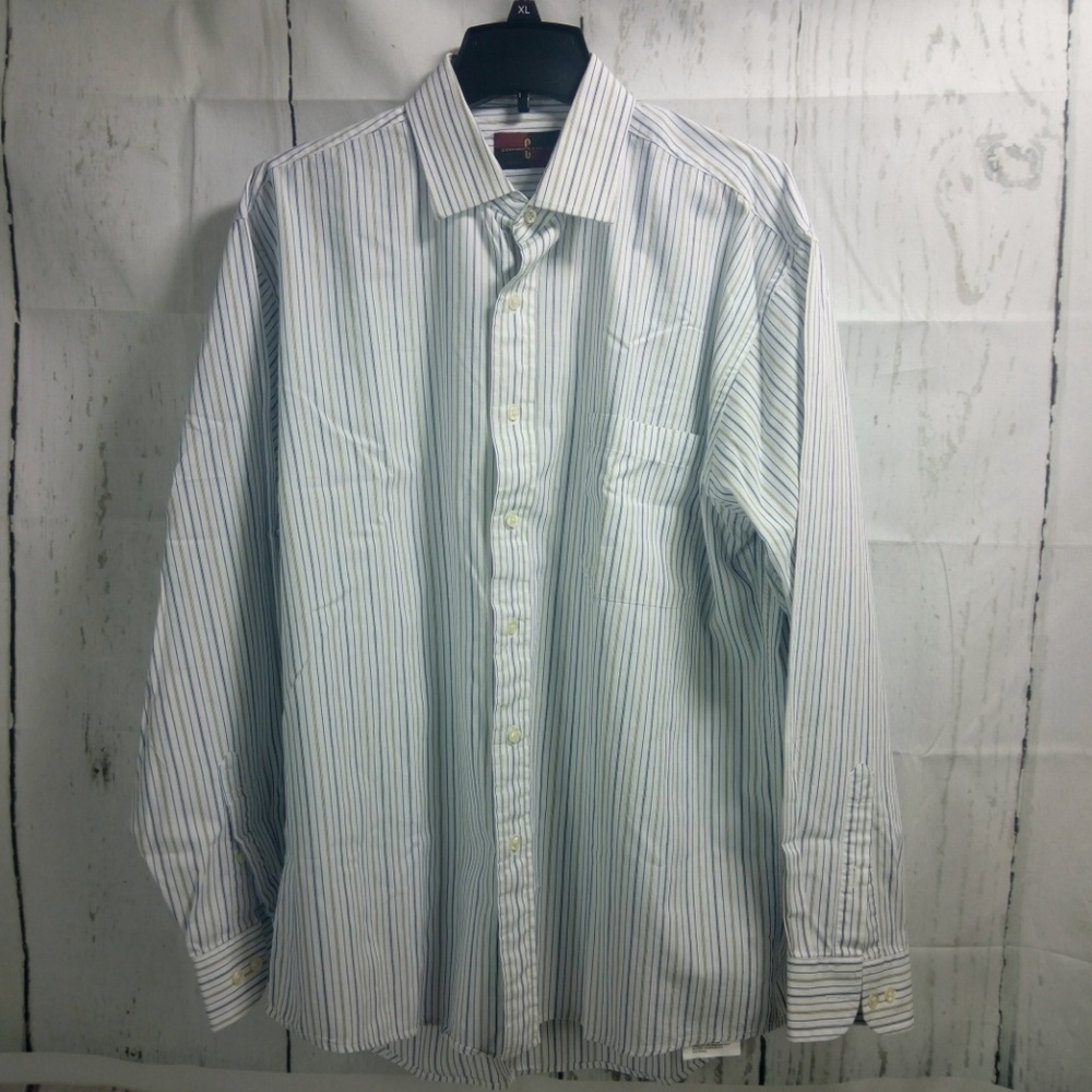 Corporate Casuals White Stripe Dress Shirt L